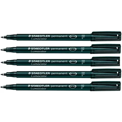 Imagen de STAEDTLER Lumocolor Rotuladores permanentes finos, impermeables, resistentes a las manchas, secado rápido, CD, DVD, OHP, color negro, paquete de 5