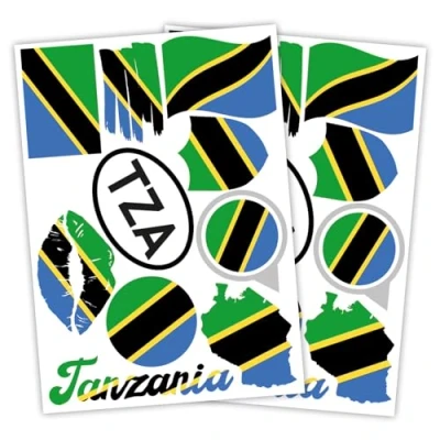 Imagen de Finest Folia Juego de 2 pegatinas DIN A4, bandera país, para coche y moto, autoadhesiva, resistente a la intemperie, R217 (56 Tanzania)