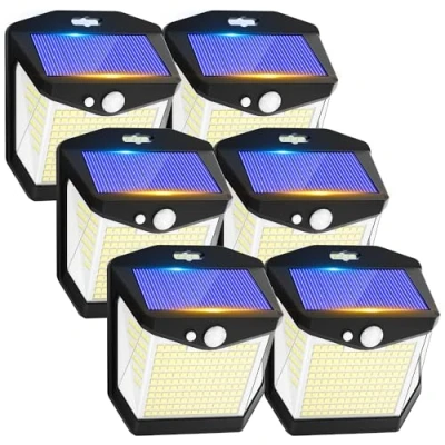 Imagen de Luz Solar LED Exterior Jardin: 248 Luces Solares Sensor de Movimiento 270 Farolas Focos Exteriores Lampara IP65 Lamparas Aplique Potente para con Iluminacion Terraza Lámparas 6 Paquete