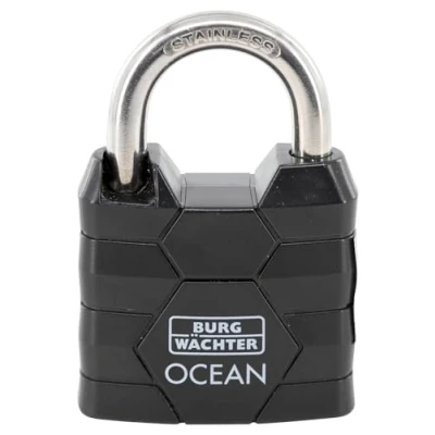 Imagen de BURG WÄCHTER Ocean 490 Ni 40 SB Candado con 2 llaves (6,3 mm de grosor, resistente al agua, cuerpo latón macizo, doble bloqueo), color negro