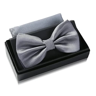 Imagen de Massi Morino Pajarita gris con pañuelo para hombre Set de traje boda ajustable plateada