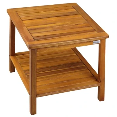 Imagen de Casaria® Mesa Auxiliar Madera Acacia Mesita Jardín 2 Estantes para Interiores Exteriores 45x45x45cm