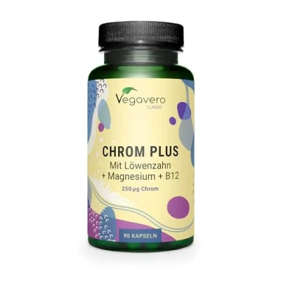 Imagen de Picolinato de Cromo 250 mcg POR CÁPSULA Diente León + Vitamina B12 Control Azúcar Vegano y SIN ADITIVOS 90 Cápsulas Vegavero®