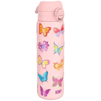 Imagen de ion8 Botella de Agua Acero Inoxidable, 600ml, a Prueba Fugas, Fácil Abrir, Aptas para Lavavajillas, Cerradura Segura, Asa Transporte, Limpiar, Diseño en Relieve, Mariposa