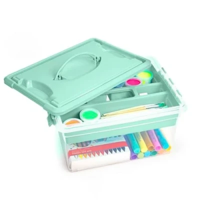 Imagen de AC Caja de Almacenamiento con Bandeja Interior y Asa N.º 9 12 litros Fabricado en Plástico Cierre Hermético Seguro 18 x 34 27 cm Color Pastel Aleatorio