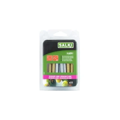 Imagen de SALKI Barras de Cola Termofusible para Decoración y Hobby con Purpurina Silicona Caliente 22 Unidades 8x95mm Colores Plata Oro