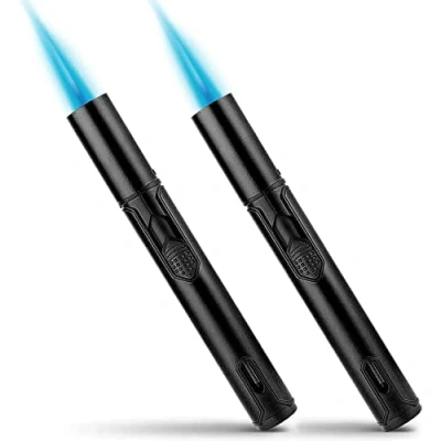 Imagen de Bbsisgo Paquete de 2 Gas Mechero, Mechero Soplete Recargable a Butano, Prueba Viento Encendedor Palo para Velas, Cocina, Camping, Chimenea. Negro(Vendido sin Gas)