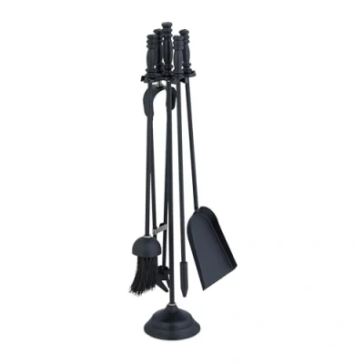 Imagen de Relaxdays Accesorios Chimenea 5 Piezas, Set Moderno de Estufa con Atizador, Pinzas, Escoba, Pala y Soporte, Negro, Hierro, 58 x 16 cm