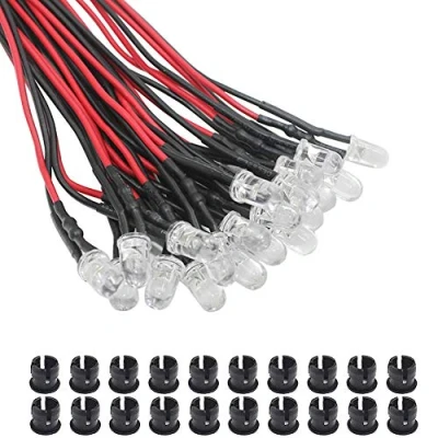Imagen de KeeYees 20Pcs 5mm 12V DC Pre Wired LED Diodos Emisores de Luz Lámpara + Plástico Soporte Clip Montaje (Rojo)