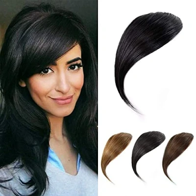 Imagen de Clip In Flequillo Lateral Grueso de Cabello Humano Real Extensiones Flecos Rectos (Flequillo Aire, Negro Azabache)
