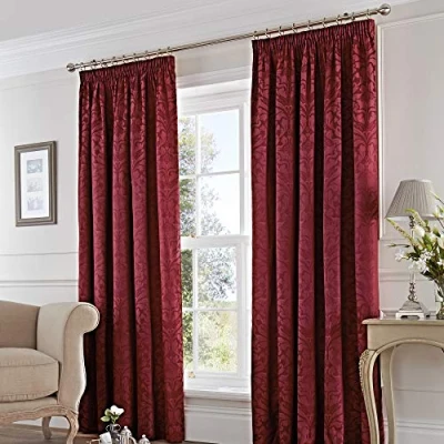 Imagen de Fusion Cortinas con Pliegues de Tela Jacquard y algodón, Modelo Eastbourne Damask, Granate, 46x72 (117 x 183 cm)