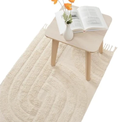 Imagen de HOMELEVEL Alfombra Habitacion Alfombras de y Pasillo 80x150 cm Antideslizante Algodon Natural Lavable Diseño Boho Beige