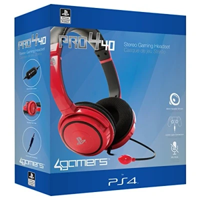 Imagen de 4Gamers Pro 4 40 Auricular Estéreo Licenciado, 40Mm De Diámetro, Micrófono Flexible, Rojo (PS4)