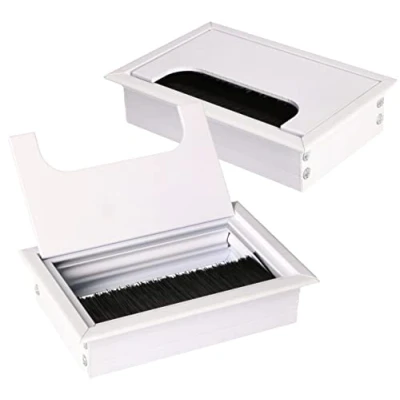 Imagen de KOTARBAU® 2 x Pasacables de aluminio 120 80 mm, para muebles, Blanco, rectangular mesa, escritorio, Organizador cables, Boquilla cables con tapa, uds