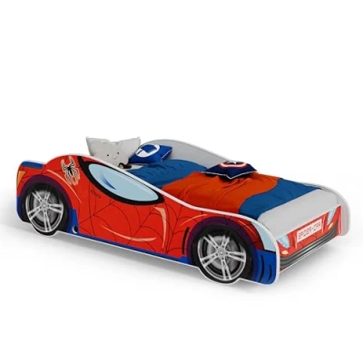 Imagen de Cama Infantil SPIDERCAR 160x80, Multicolor, Motivo Spiderman, superhéroe, para habitación Infantil, niño