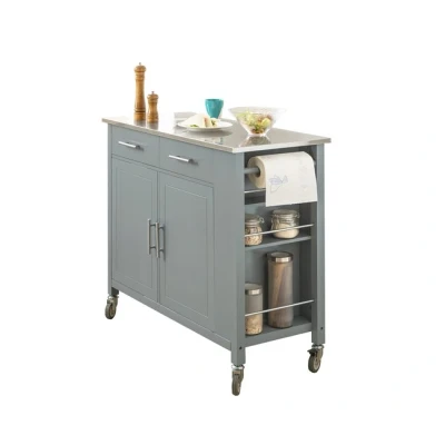 Imagen de SoBuy FKW108 W Carrito de Cocina con Piso Acero Inoxidable Mueble almacenaje Ruedas Buffet Multifuncional Estante Lateral, Puertas y cajones 107x46x94 cm ES