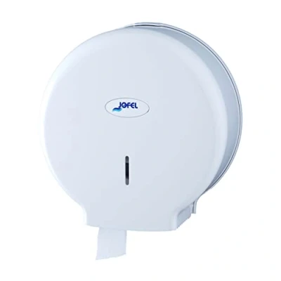 Imagen de Jofel Portarrollos de Papel Higiénico Industrial Grande, Dispensador en Rollos 400m, 260mm Diámetro, Mandril 45 55mm, Ideal Baños Públicos, Carcasa ABS, Valor AE77000 Blanco