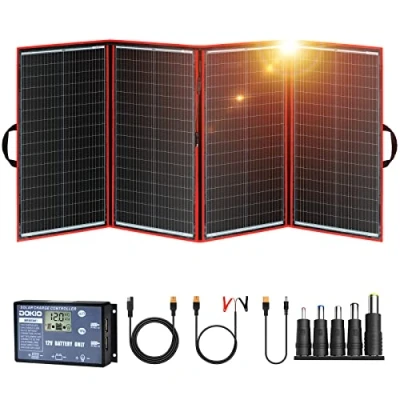 Imagen de DOKIO Kit Panel solar Plegable 300W 12V monocristalino portátil, plegable, imermeable,ideal para la energía al aire libre, embarcaciones, camping, caravanas o autocaravanas.para batería de