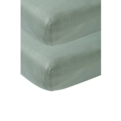Imagen de Lote de 2 sábanas ajustables Meyco Baby Uni para la cuna (sábana jersey suave, algodón 100%, dimensiones: 70 x 140 cm), verde piedra
