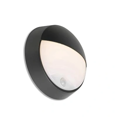 Imagen de Qazqa Moderno Aplique negro LED movimiento IP54 HORTUS Plástico Redonda Incluye Max. 1 x 10 Watt