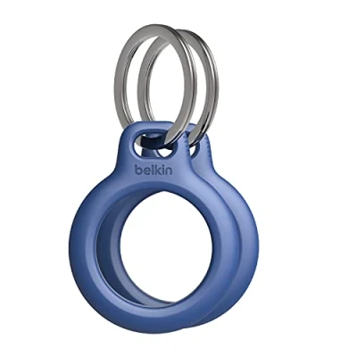 Imagen de Belkin funda para AirTag con llavero (protector Secure Holder Air Tag borde realzado antiarañazos), paquete de 2, azul