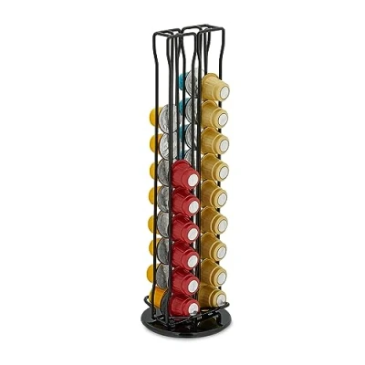 Imagen de Relaxdays Kapselhalter für Kapseln Portacápsulas Compatible con Nespresso, 40 Cápsulas, Soporte Giratorio Monodosis Café Metal, 37x11,5 cm, Negro, Hierro
