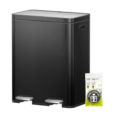 Imagen de EKO cubo de basura Edison con 2 compartimentos, x 30 l, cocina doble interior, incluye 20 bolsas basura, sistema separación gran capacidad, tapa