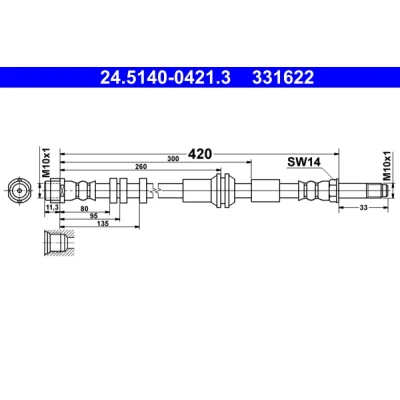 Imagen de ATE 24.5140 0421.3 Latiguillos de Freno 420 M10x1 AUDI: A6 C7 Allroad