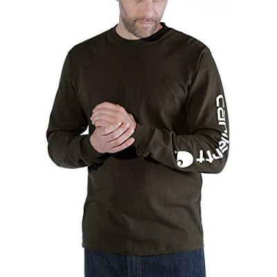 Imagen de Carhartt, Hombre, Camiseta Con Logotipo Gráfico En La Manga Larga, Tejido Grueso, Ajuste Ligeramente Holgado, Marrón Peat, S
