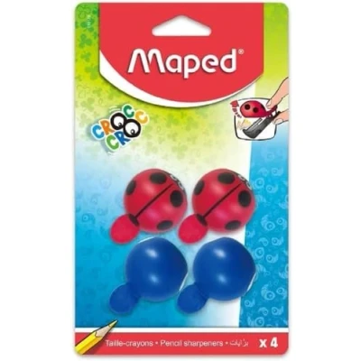Imagen de Maped Juego de 4 sacapuntas cocodrilo Croc Easy Mariquita y Ballena 1 agujero para lápices estándar, fácil abrir, niños a partir años