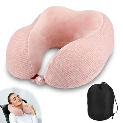 Imagen de Almohada de Viaje, Cuello Cojin Viaje con Cremallera, Avion, Collarin Cervical Avion Viscoelastico, Cojín Bolsa Transporte (Rosa)
