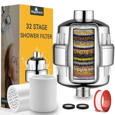 Imagen de Magichome Filtro Ducha 32 Etapas Purificador Incluidos Vitamina C Antical Pelo Alta Presión Ablanda Agua Reduce Cloro Metales Alivia Picores, 2 Filtros de Repuesto