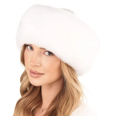 Imagen de Futrzane Siberian Gorro Mongol Sombrero con Cuero y Piel Sintetica para Mujer (L, Blanco Siberian)
