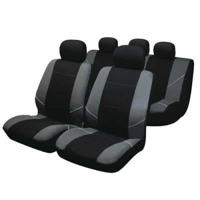 Imagen de Sakura Merton By0802 Fundas para Asientos y Reposacabezas de Coche, Juego Completo Universal, Dobladillos Elásticos, Compatibles con Airbags Laterales, Aptos Lavadora, Color Negro Gris