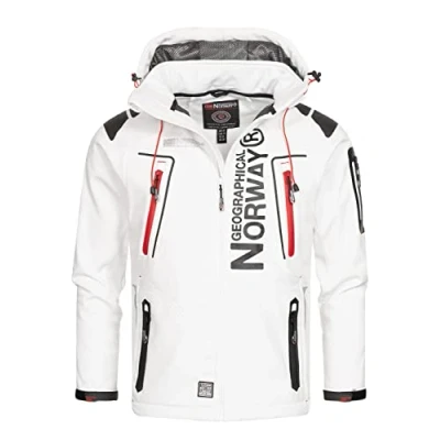Imagen de Geographical Norway TECHNO MEN Chaqueta Softshell Impermeable Hombres Capucha Hombre Transpirable Exteriores Invierno Viento Actividades Ideales Para (BLANCO L)