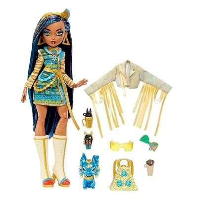 Imagen de Monster High Cleo de Nile Muñeca articulada con Mascota y Accesorios Moda, Juguete +4 años (Mattel HHK54)