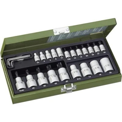 Imagen de PROXXON 23 102 2223102 Estuche Vasos+Puntas torx 1,2 + 1,4 p, 0 V, Plata, Set de 24 Piezas
