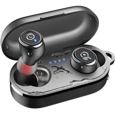 Imagen de TOZO T10 Mini Auriculares Inalámbricos Bluetooth 5.3, Cascos Reproducción 55H con Estuche, Personalizar EQ, Ergonómicos IPX8 Impermeables Negro Mate