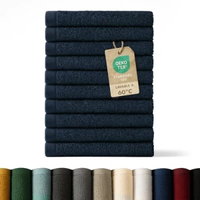 Imagen de Blumtal Juego de 12 Toallas para la Cara (30x30cm) Suaves y Absorebentes, 100% algodón, Certificado Oeko Tex 100, Azul Oscuro