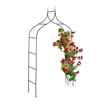 Imagen de Relaxdays Arco Jardín Metálico, Tutor Trepadoras, Diseño Retro, 255 x 140 38 cm, Soporte Plantas Enredaderas, Negro, Acero