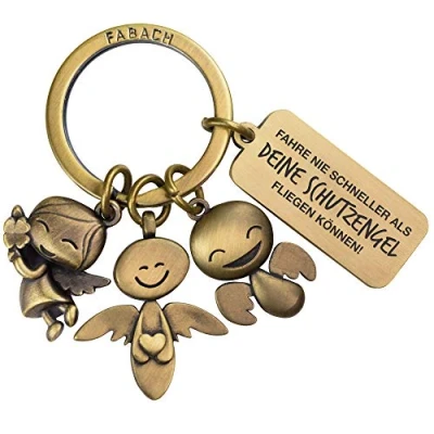 Imagen de FABACH Llavero de ángel la guarda con grabado metal para coche mensaje conductores, regalo amuleto suerte coche, carné conducir, tu guarda, bronce (Marrón) FB_3ENGEL_B_FNSAD