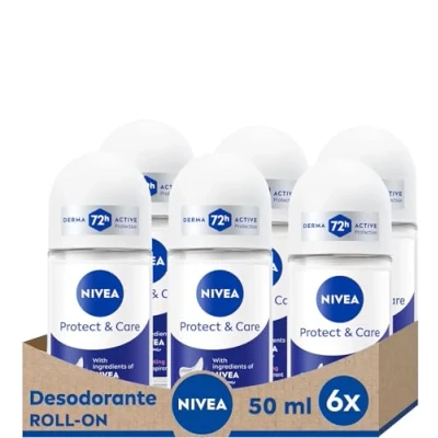 Imagen de NIVEA Protege &amp; Cuida roll on en pack de 6 (6 x 50 ml), desodorante antitranspirante con el aroma Creme, 0% alcohol