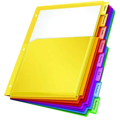 Imagen de Oxford Separadores de plástico expansibles para carpetas, bolsillos frontales flexibles que se expanden 1/4 pulgadas, 8 pestañas, pestañas multicolor insertables, tamaño carta, 3 juegos (89605)