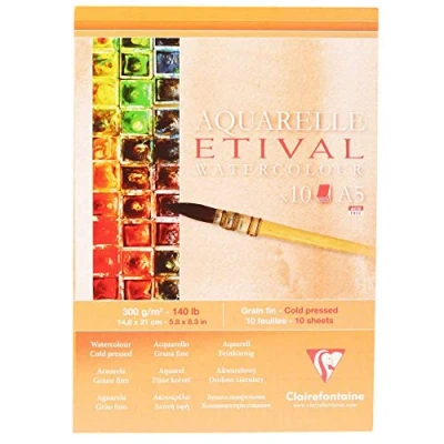 Imagen de Clairefontaine Ref 96304C Cuaderno Etival para pintura y dibujo de acuarela (10 hojas papel) A5 (21 x 14,8 cm) Papel artístico celulosa 300 g/m²