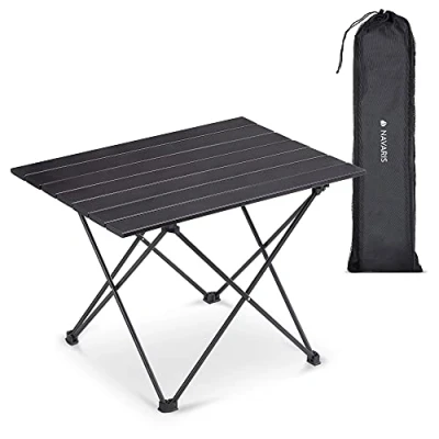 Imagen de Navaris Mesa Plegable de Camping Auxiliar Aluminio Ligero 55.7 x 40.5 38.5 CM Playa y Picnic pequeña Color Negro