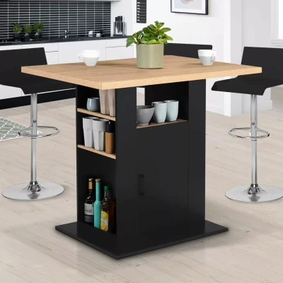 Imagen de IDMarket Ilot Central UGO 110 cm madera negra e imitación haya con almacenamiento