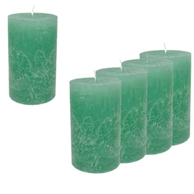 Imagen de Candelo Juego de 4 velas ambiente rústico, 12 cm, larga duración combustión, aprox. 54 horas, Pascua en delicada menta