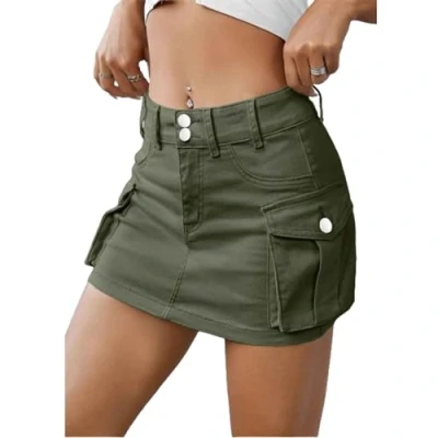 Imagen de TJDKKYH Falda Tipo Cargo Ajustada, de Cintura Baja, Minifalda Vaquera con Botones para Mujer (S,Green)