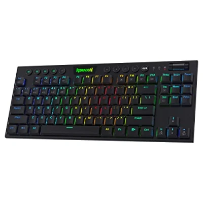 Imagen de Redragon K621TKL Teclado mecánico inalámbrico RGB, 5.0 BT/2.4 GHz/Cableado Tres Modos 80% Bluetooth de Perfil bajo ultradelgado con Control Medios dedicado e interruptores Rojos lineales