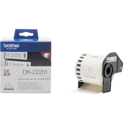 Imagen de Brother DK22251 Cinta continua de papel térmico con impresión a negro y rojo (blanca) para impresoras etiquetas QL, ancho: 62 mm. longitud: 15,24m
